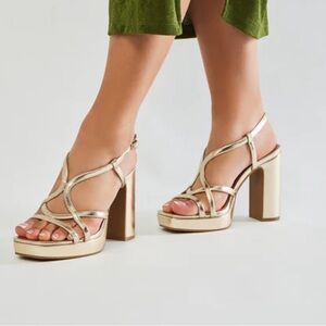 Women Gold Chunky Heels